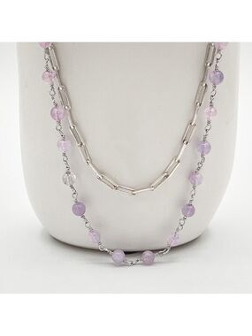 SILVER paper clip and lavender jade rosary chains.